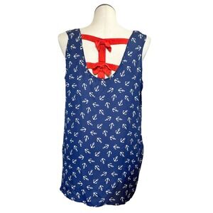 Liberty Love Womens‎ 1XL Navy Blue Anchor Print Bow Back High Low Tank Top Tank